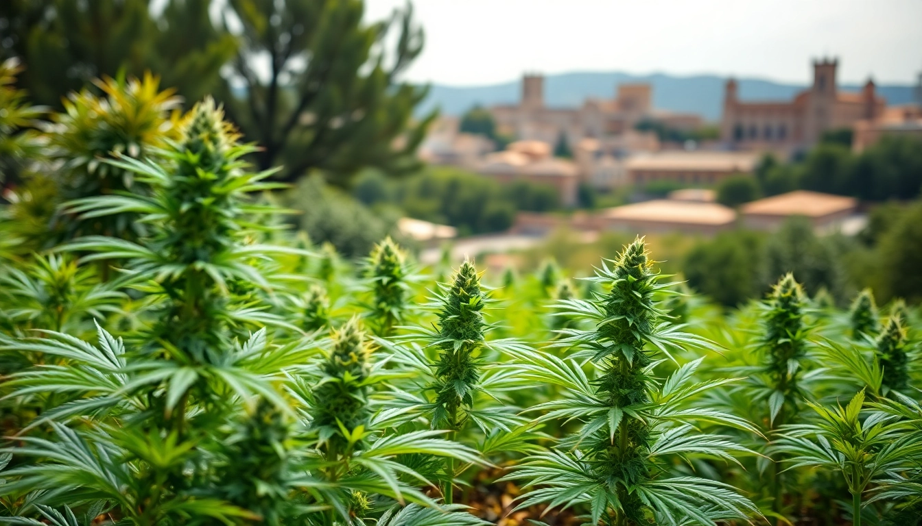 Consuming canabis espagne in a peaceful landscape with lush greenery and Spanish architecture