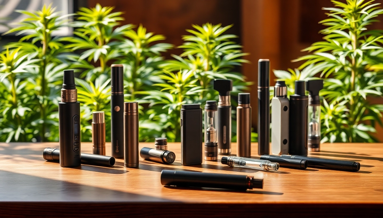 Engage with Cannabis Vape products in a sophisticated setup displaying various vape devices.