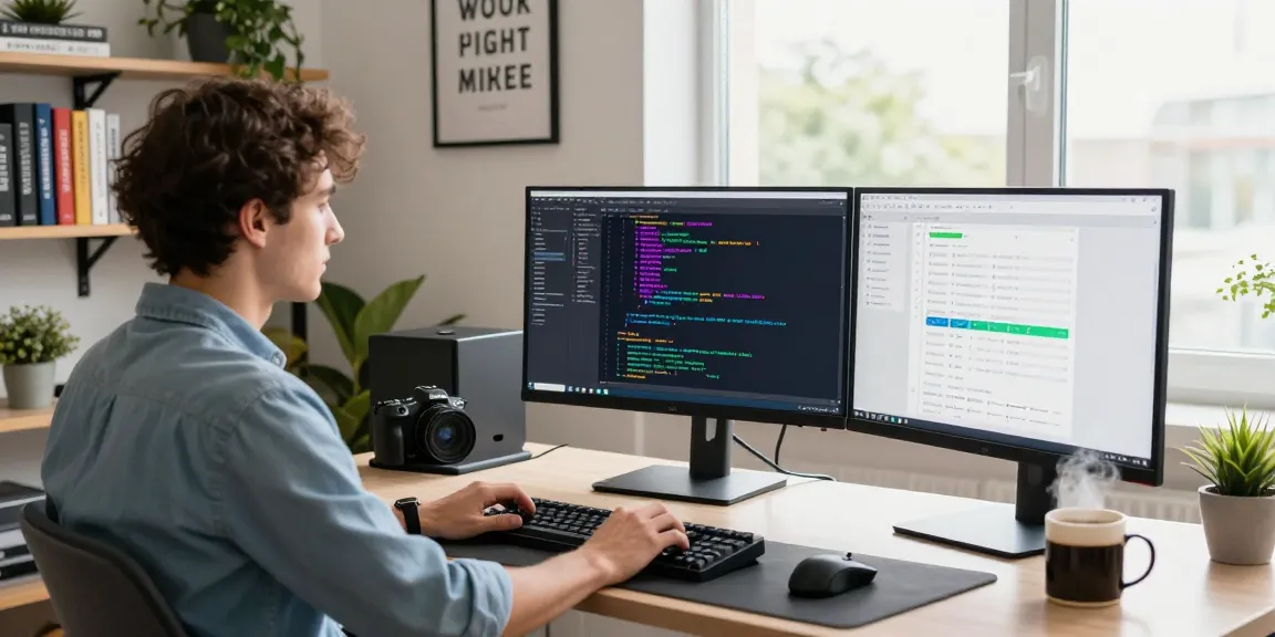 Dynamic software development workspace showcasing WPS Official Website activities with coding and modern tech tools.