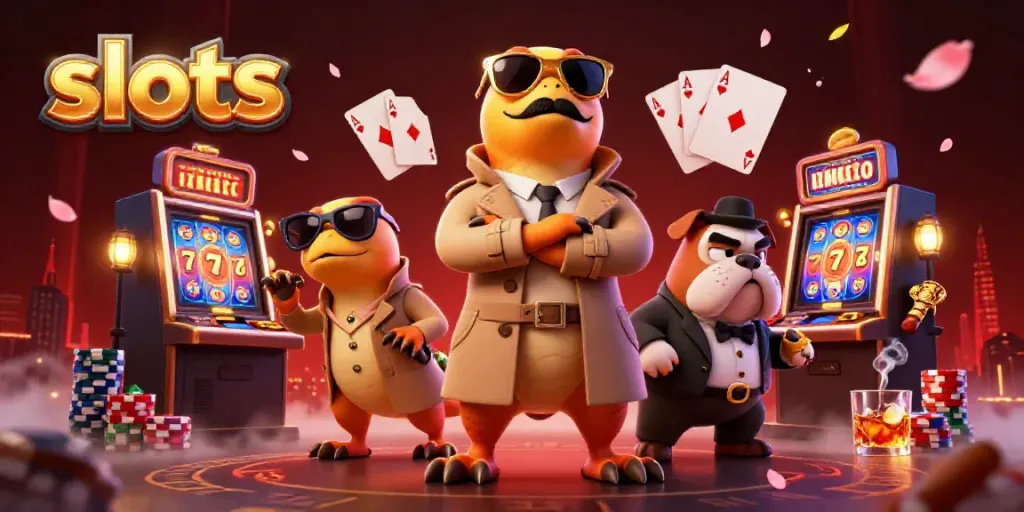 Experience the thrill of slots with colorful reels and playful characters in a whimsical casino setting.