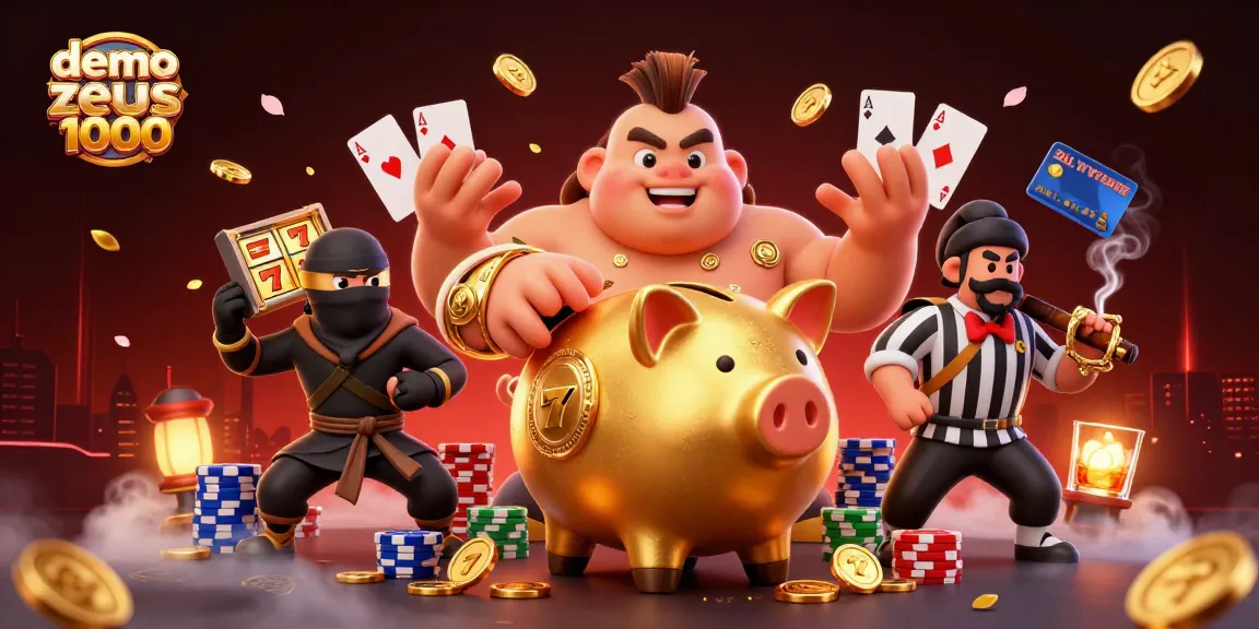 Engage with demo slot zeus 1000 in a vibrant 3D scene of characters battling in a thrilling casino atmosphere.