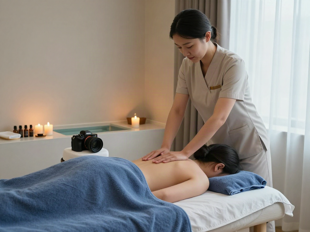 Relaxing 광진구출장마사지 in a serene spa setting with calming elements.
