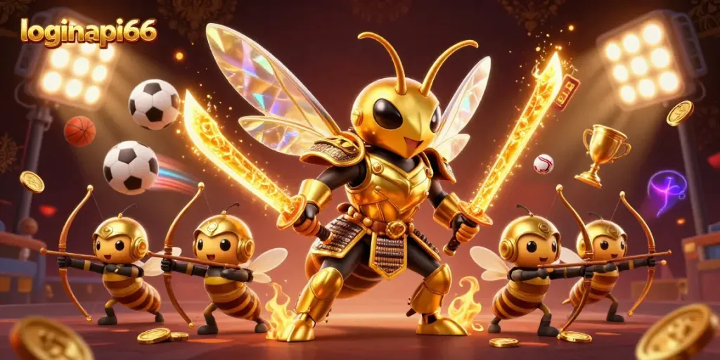 Experience the thrill of loginapi66 with an exciting, vibrant illustration featuring a hornet warrior.
