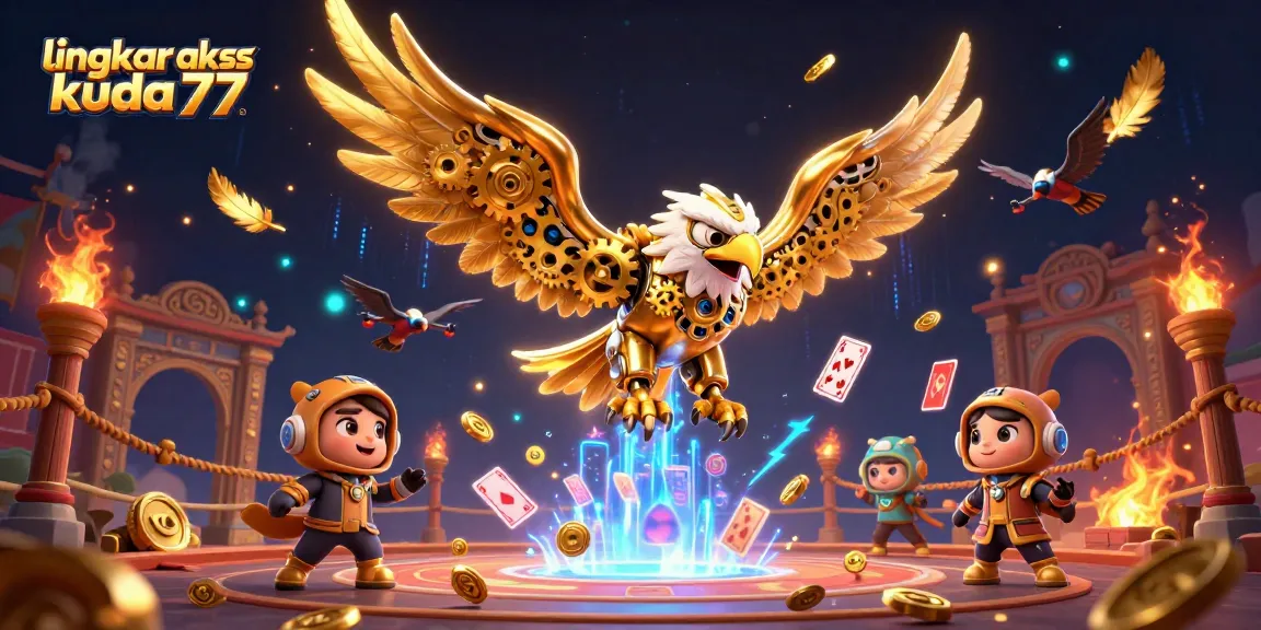 Menangkan hadiah menarik di lingkar akses kuda77 dengan burung elang cybernetic dalam ilustrasi slot online.
