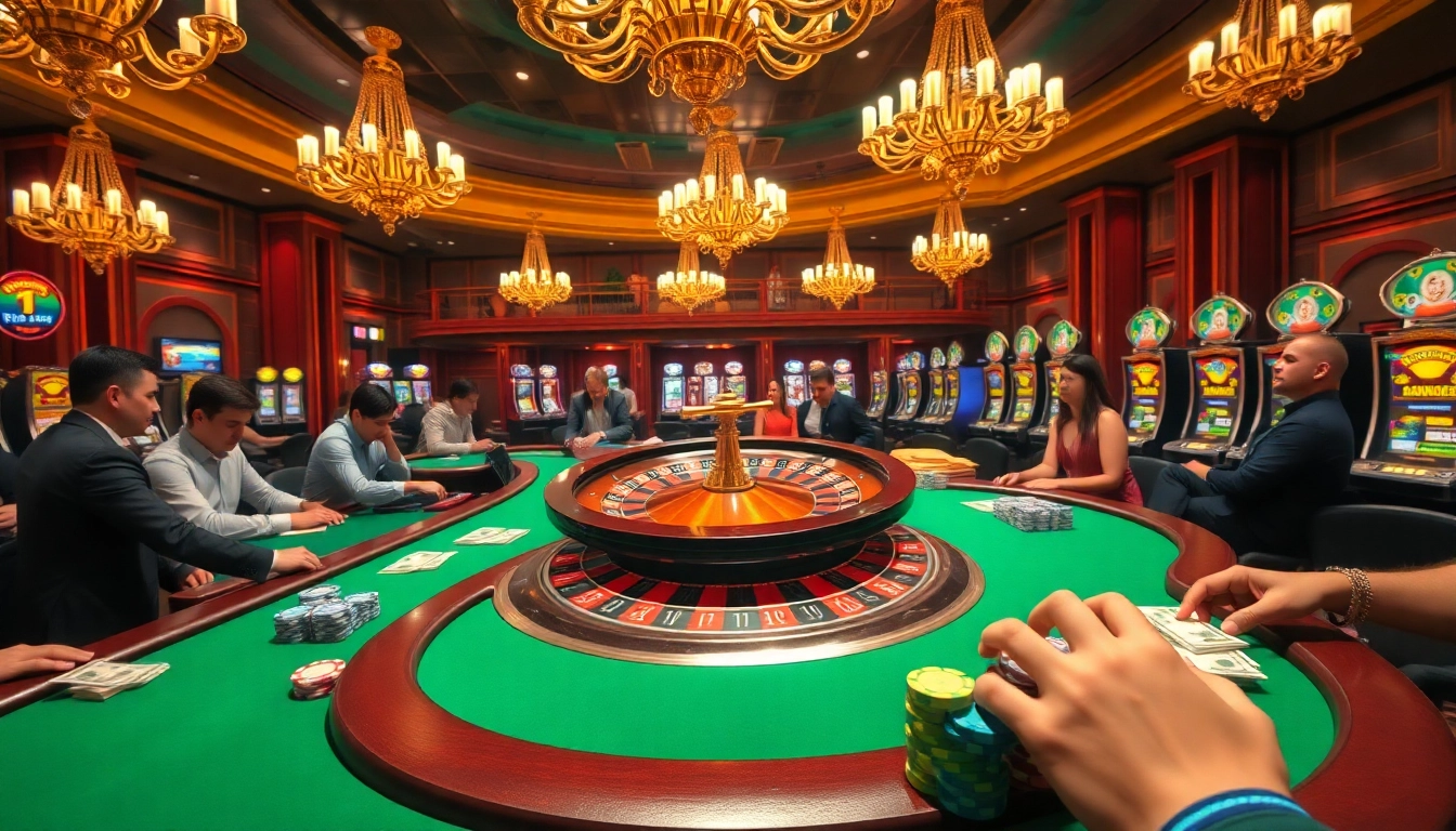 Excited players engaging in high-stakes games at the luxurious BK8TH casino.
