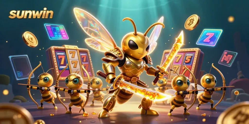 Get ready to win with sunwin in a vibrant 3D casino scene featuring dynamic game elements.