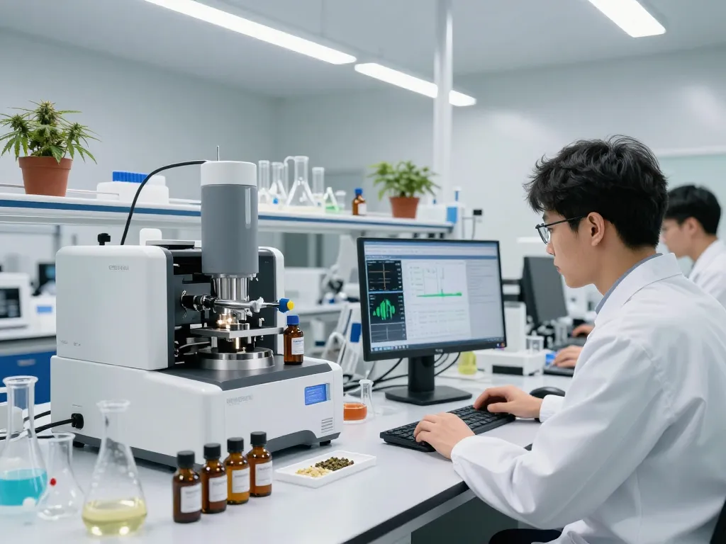 Cannabinoid manufacturer Europe in modern lab showcasing scientists extracting high-quality distillates and conducting advanced research in a sterile environment.