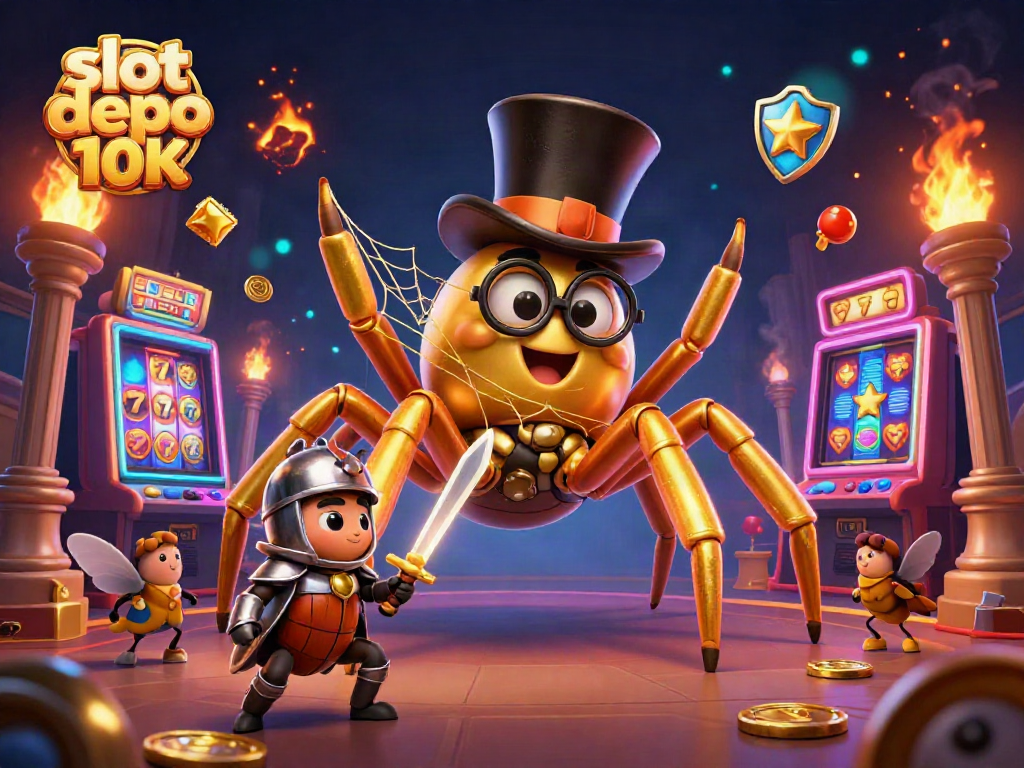 Engage with slot depo 10K features in this vibrant, animated casino scene illustration.