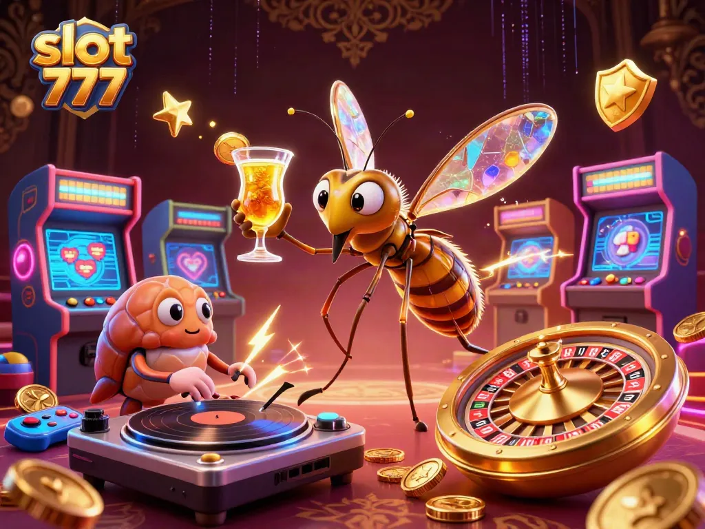 Slot 777 menampilkan slot online dengan simbol keberuntungan dan suasana kasino yang meriah.