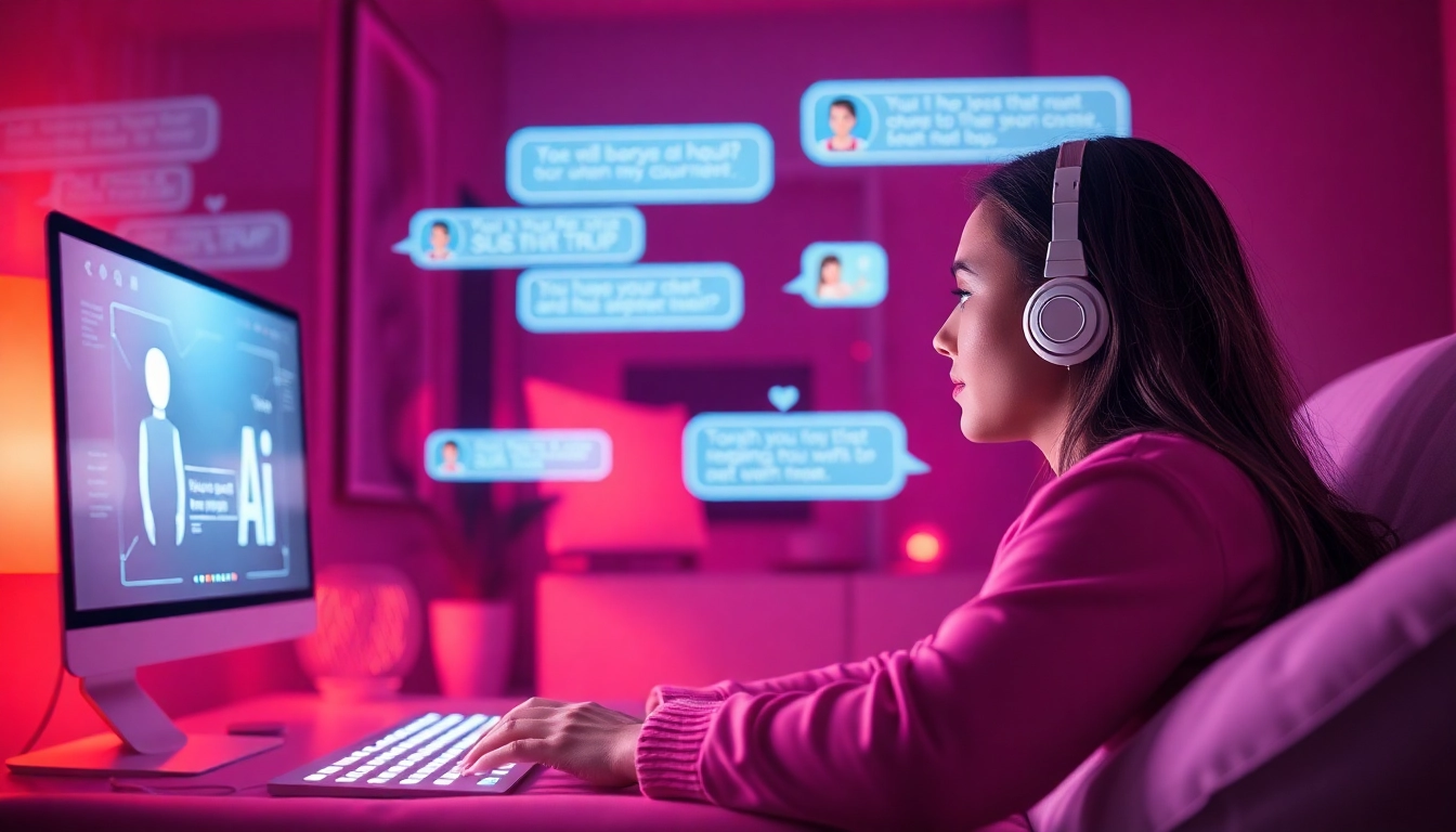 Engaging in an ai porn chat within a cozy virtual setting with glowing interactive elements.