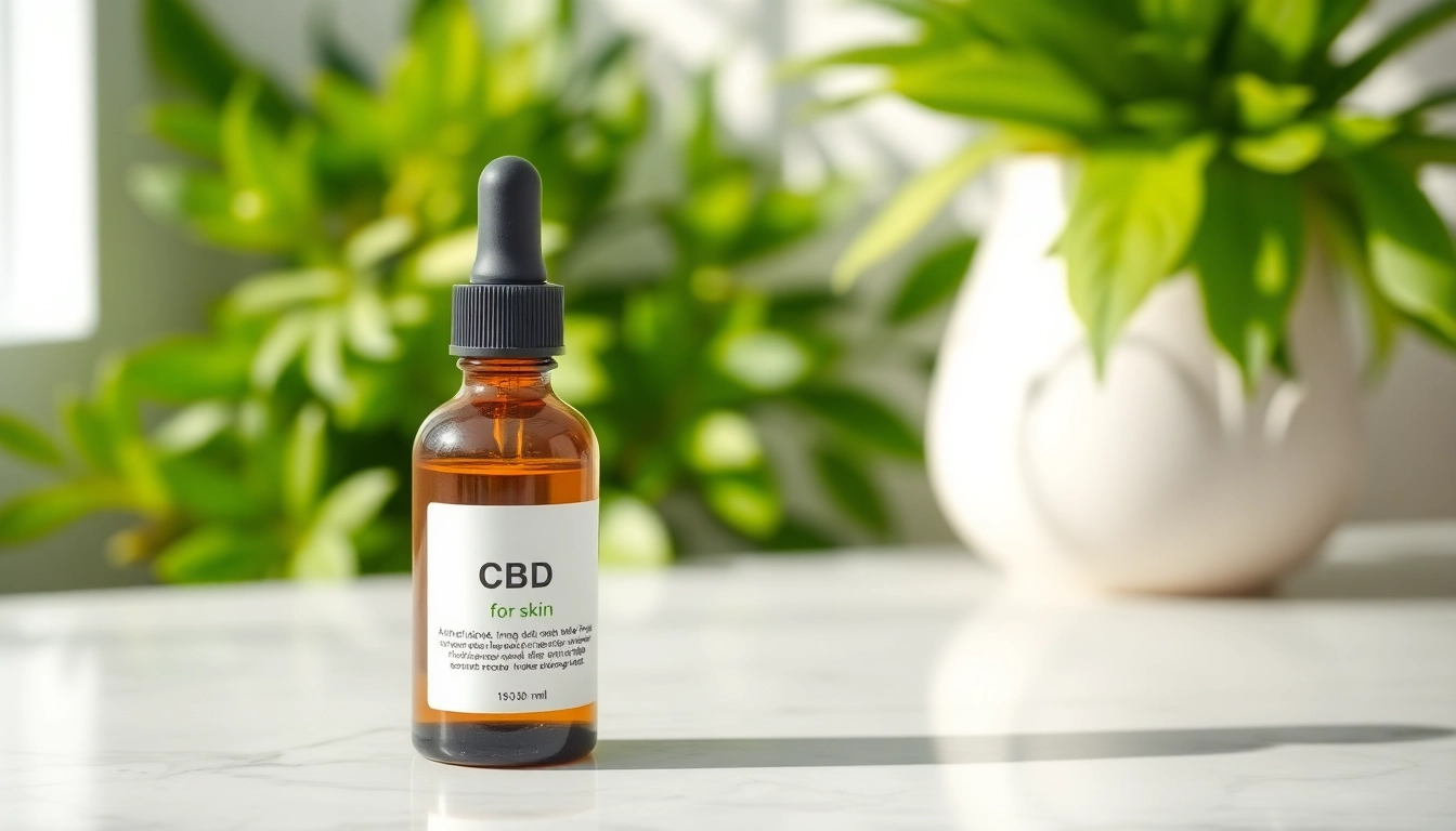 Using CBD oil for skin in a natural skincare setting with lush greenery and bright lighting.