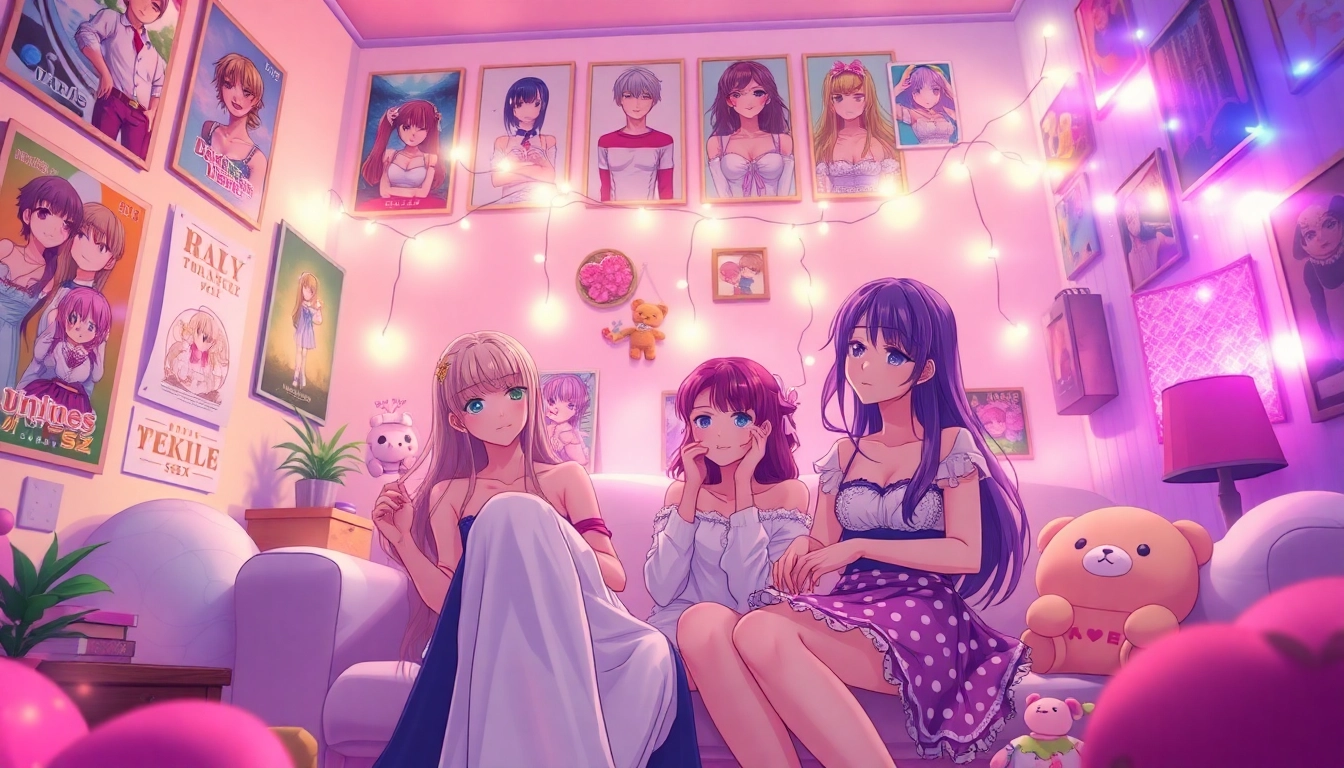 Intimate anime sex scene with characters in a cozy, colorful room.