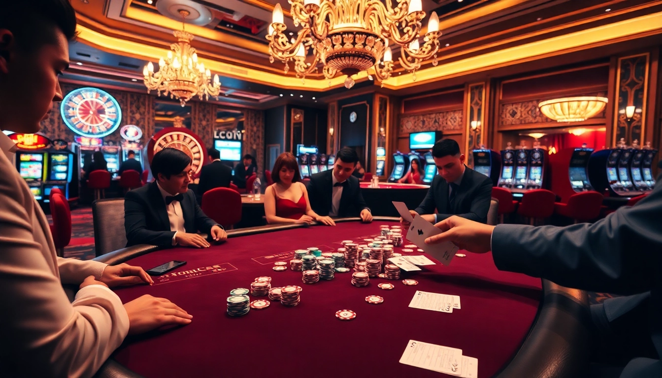 Engaged players at a high-stakes poker table at https://rr88co.net/ showcasing excitement in gambling.