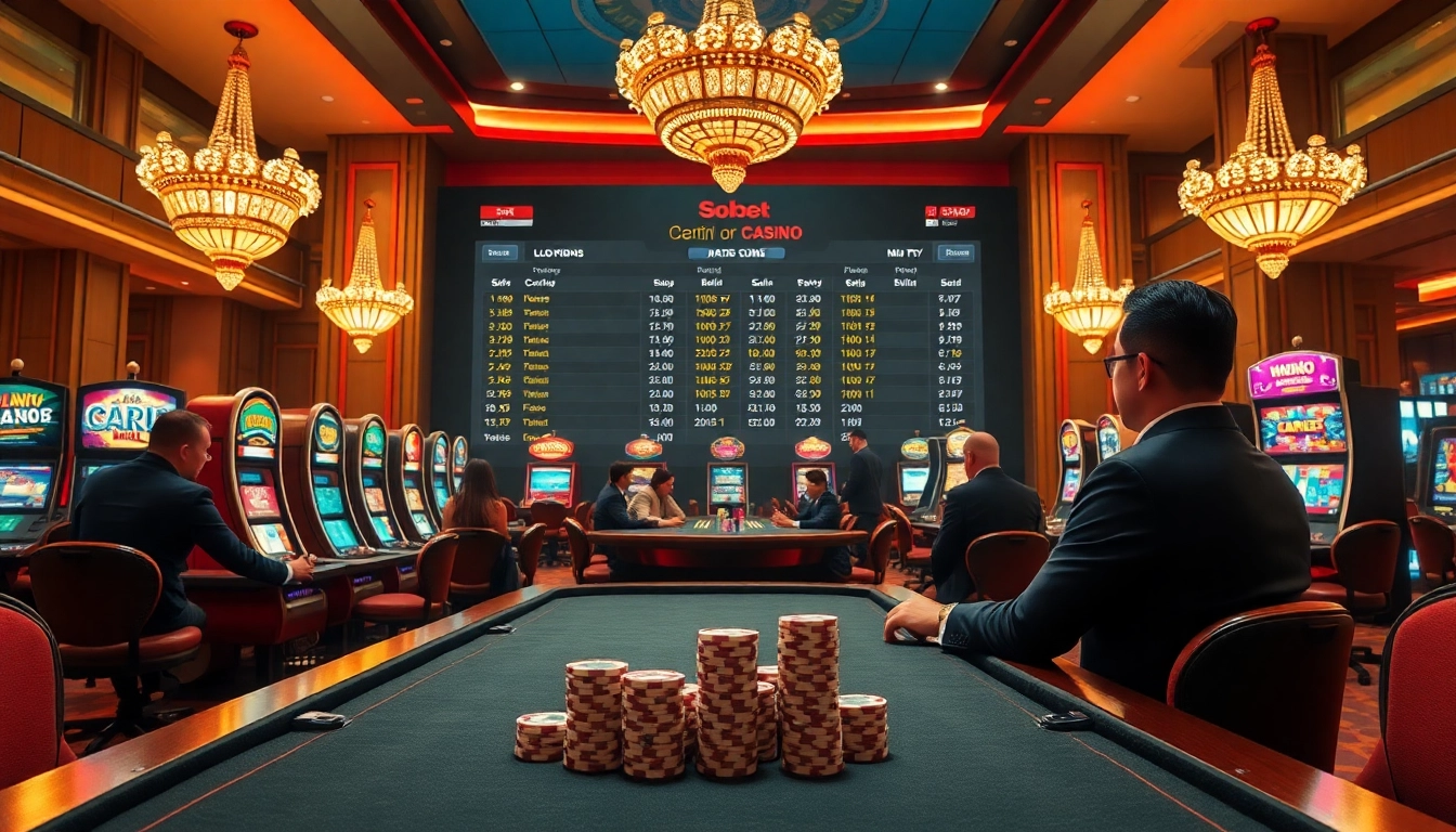 Place your bets at Sbobet login with a vibrant casino environment showcasing excitement and professionalism.