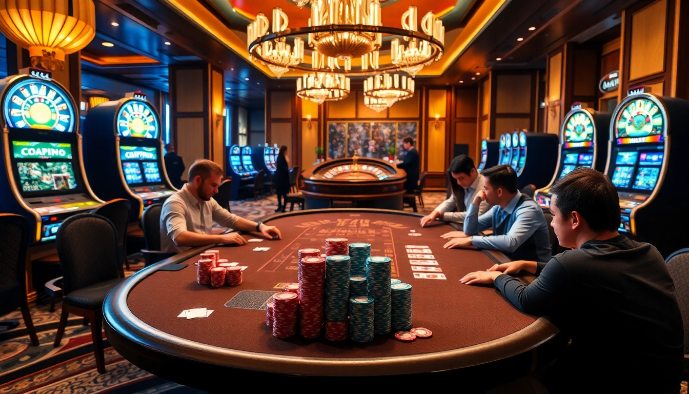 A high-stakes poker table scene from https://hanoiculturetravel.com/ displaying vibrant poker chips and exciting gameplay for gamblers.