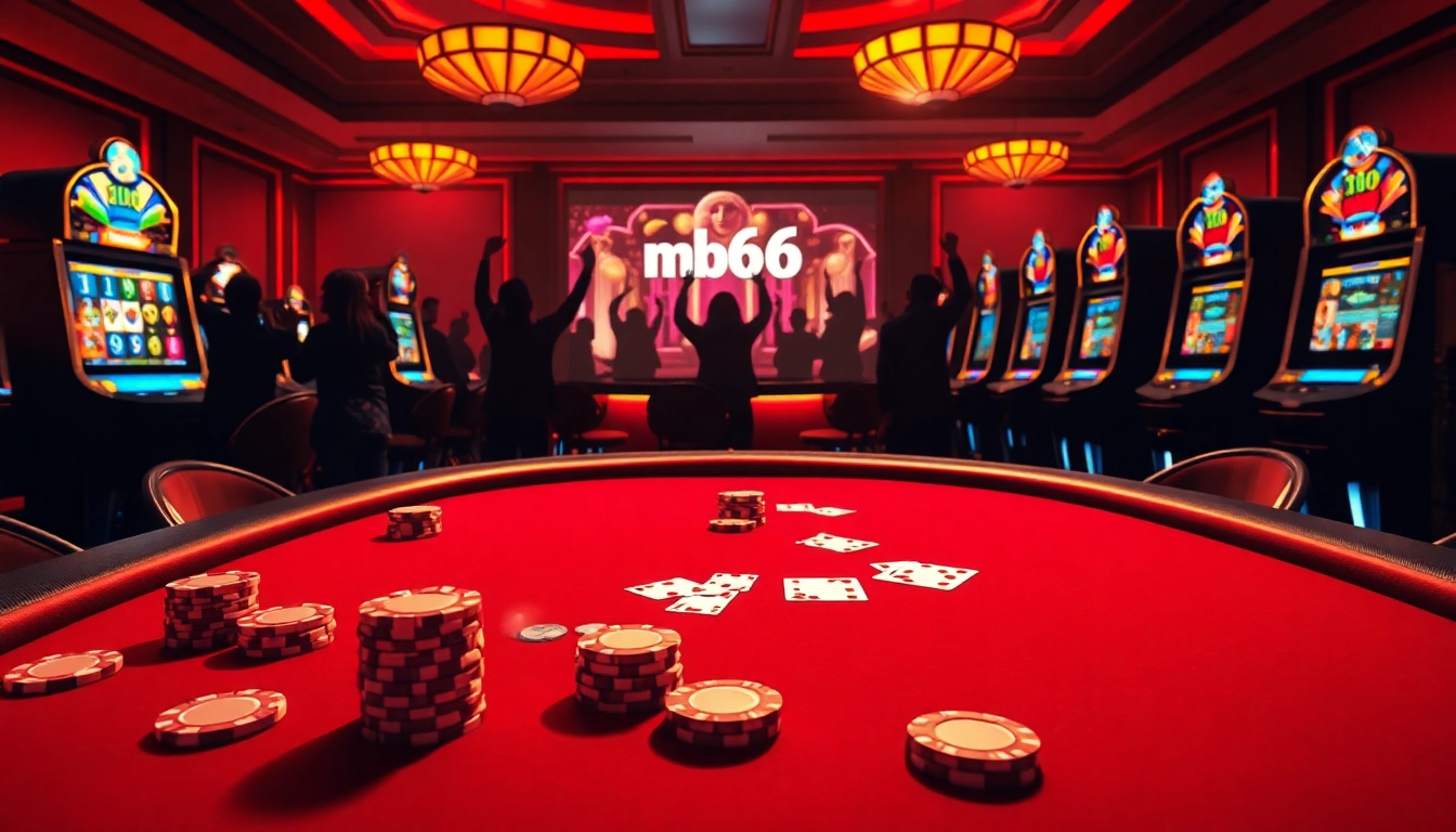 Experience the thrill of mb66 at a luxurious poker table filled with vibrant chips and cards.