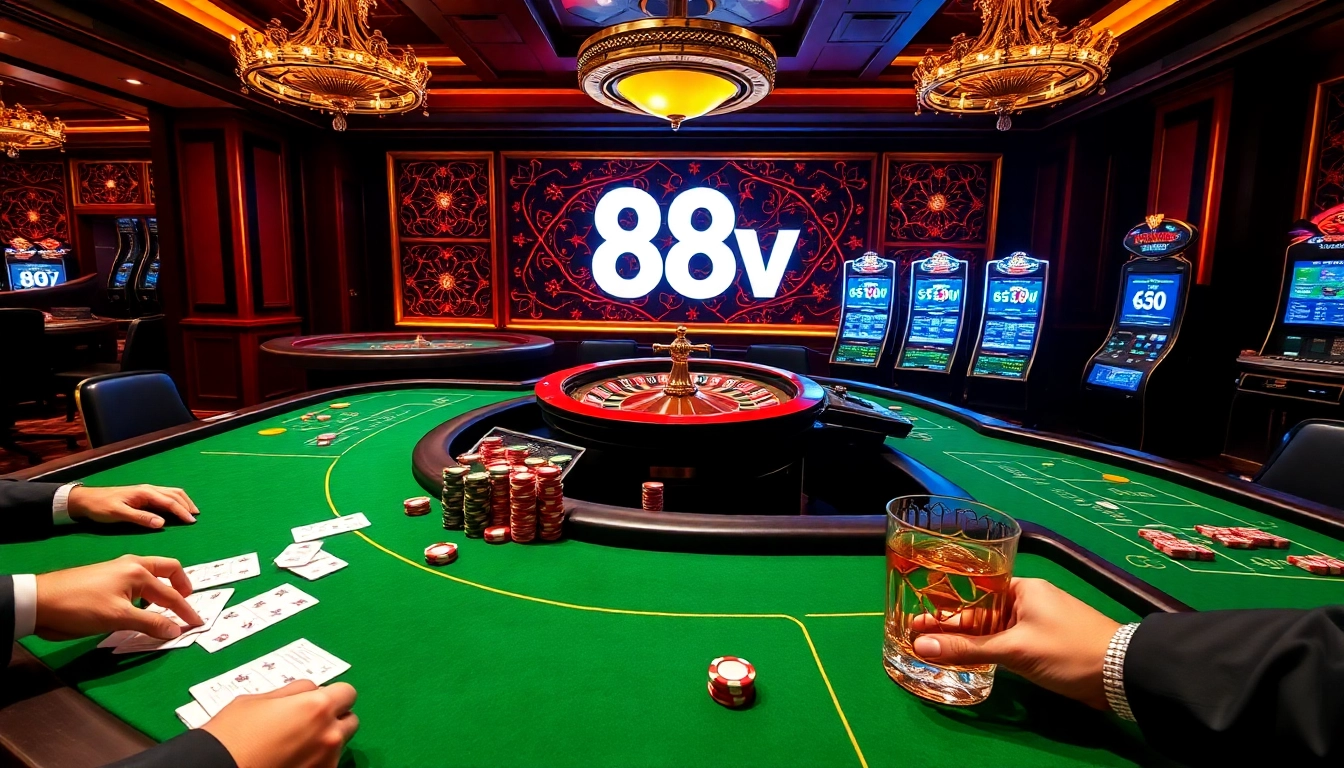88vv online platform showcases exciting casino games with vibrant cards, roulette, and slots.