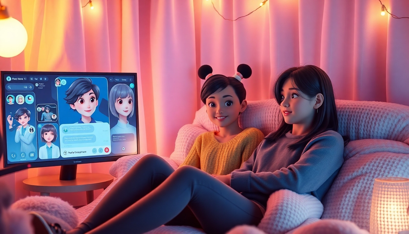 Engaging scene showcasing character ai nsfw interactions with vivid character avatars and warm ambiance.